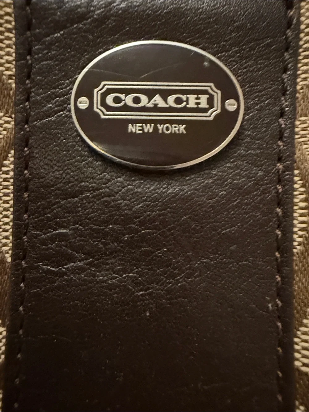 Coach Brown Signature Jacquard Wristlet with Dark Brown Leather Accent